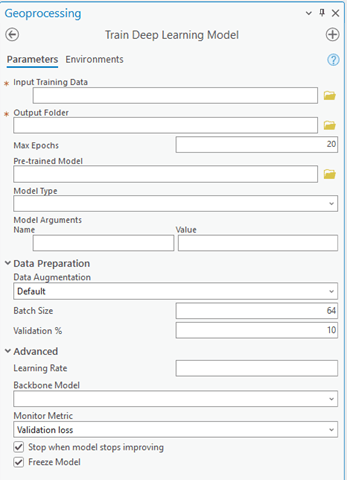 Improved user experience of the Train Deep Learning Model geoprocessing tool