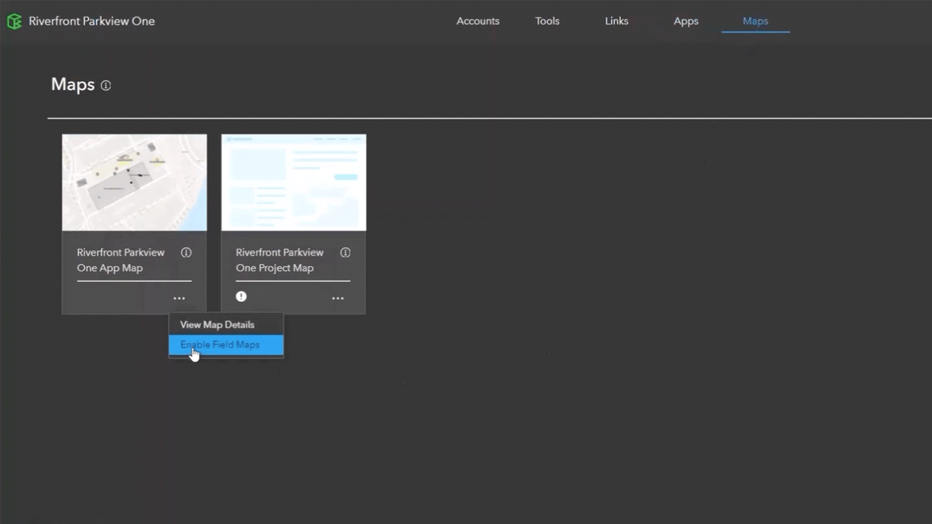 An image of a field map being enabled on a project map in ArcGIS GeoBIM.