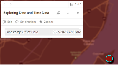 The timestamp offset field stores the date, time, and time zone for each feature.