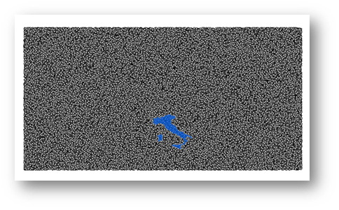 A map containing one hundred thousand gray points with only a blue polygon of Italy visible over them.