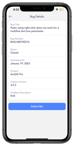 A phone screen displaying the bug subscription functionality.