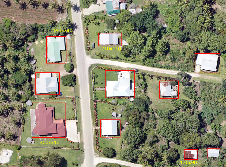 For this example, where the objects of interest vary in size, a tile size of 512, stride of 256, and chip size, also set to 512, could be a good starting point..