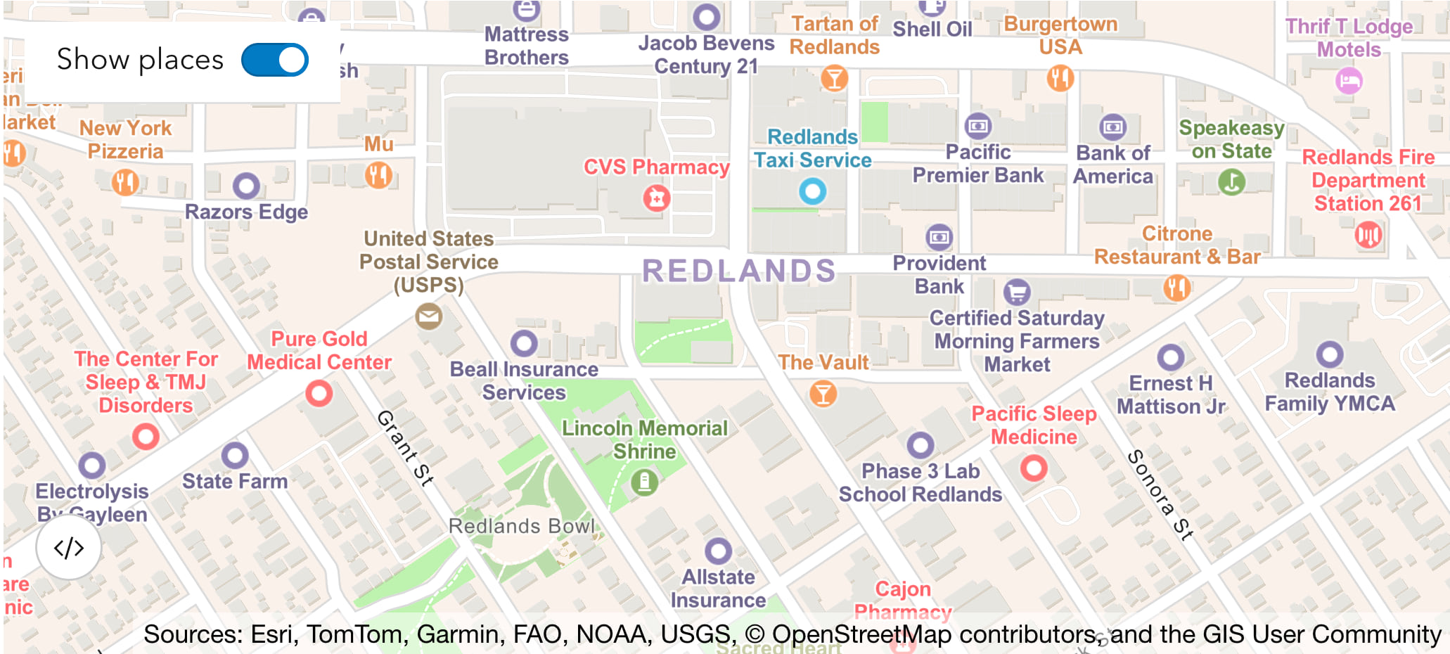 A map with colorful icons indicating different locations