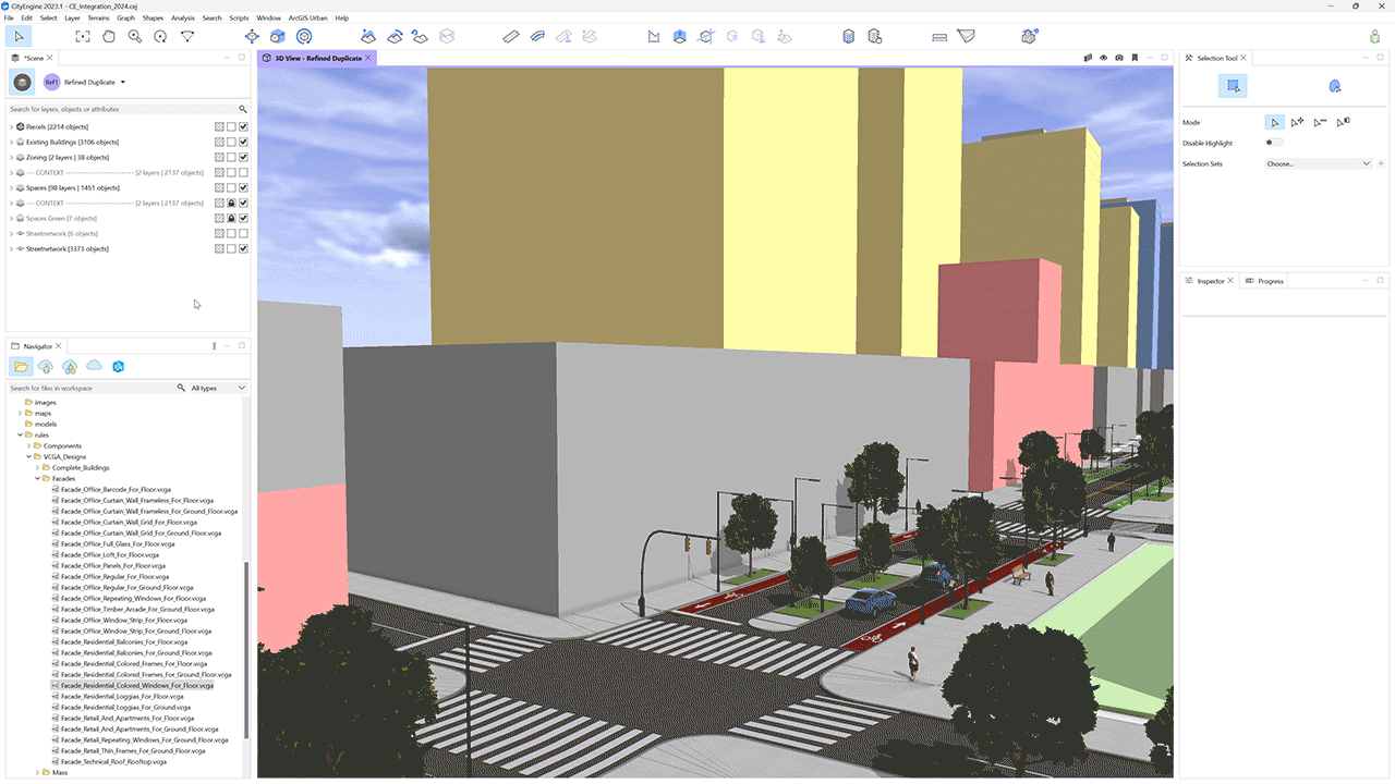 Facade rules applied to Custom Spaces at the podium of a building.