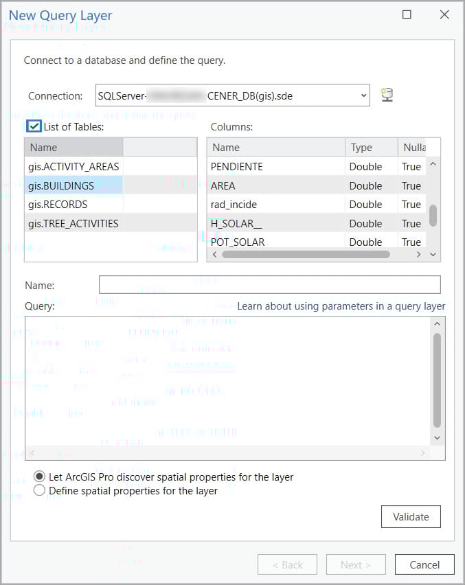 The List tables option