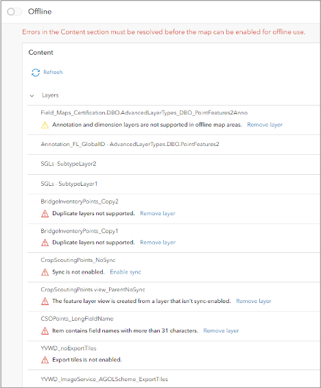 Field Maps Designer checks your layers are enabled for offline use.