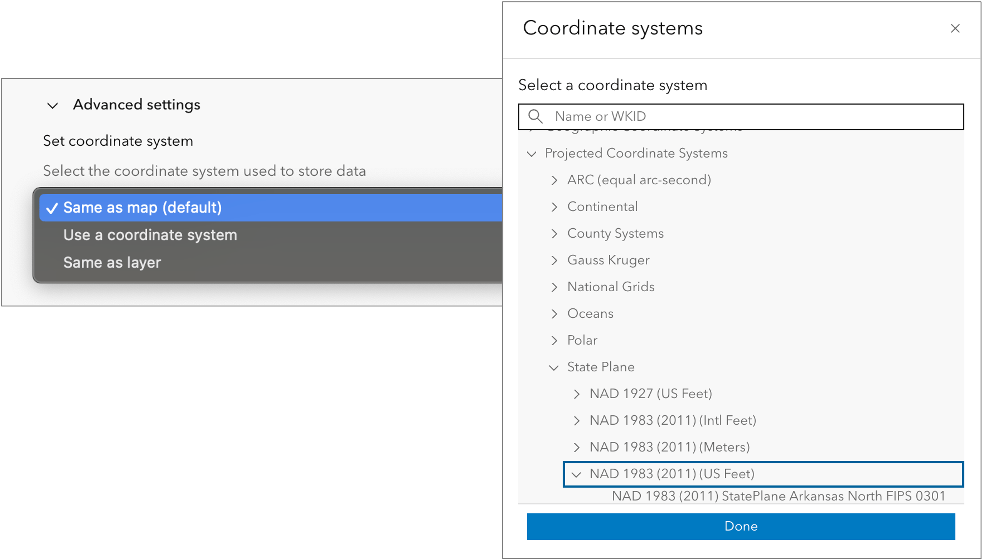 Set a coordinate system when creating new layers.