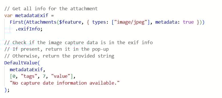 The DefaultValue() function in Arcade is used to interrogate a nested structure and return the value if present in the pop-up.