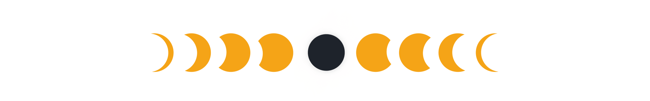 A black and yellow decorative separator that horizontally displays versions of the sun during an eclipse