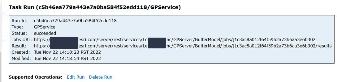 Task run of a geoprocessing service