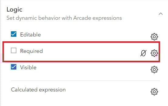 Logic section of Properties pane with required logic highlighted
