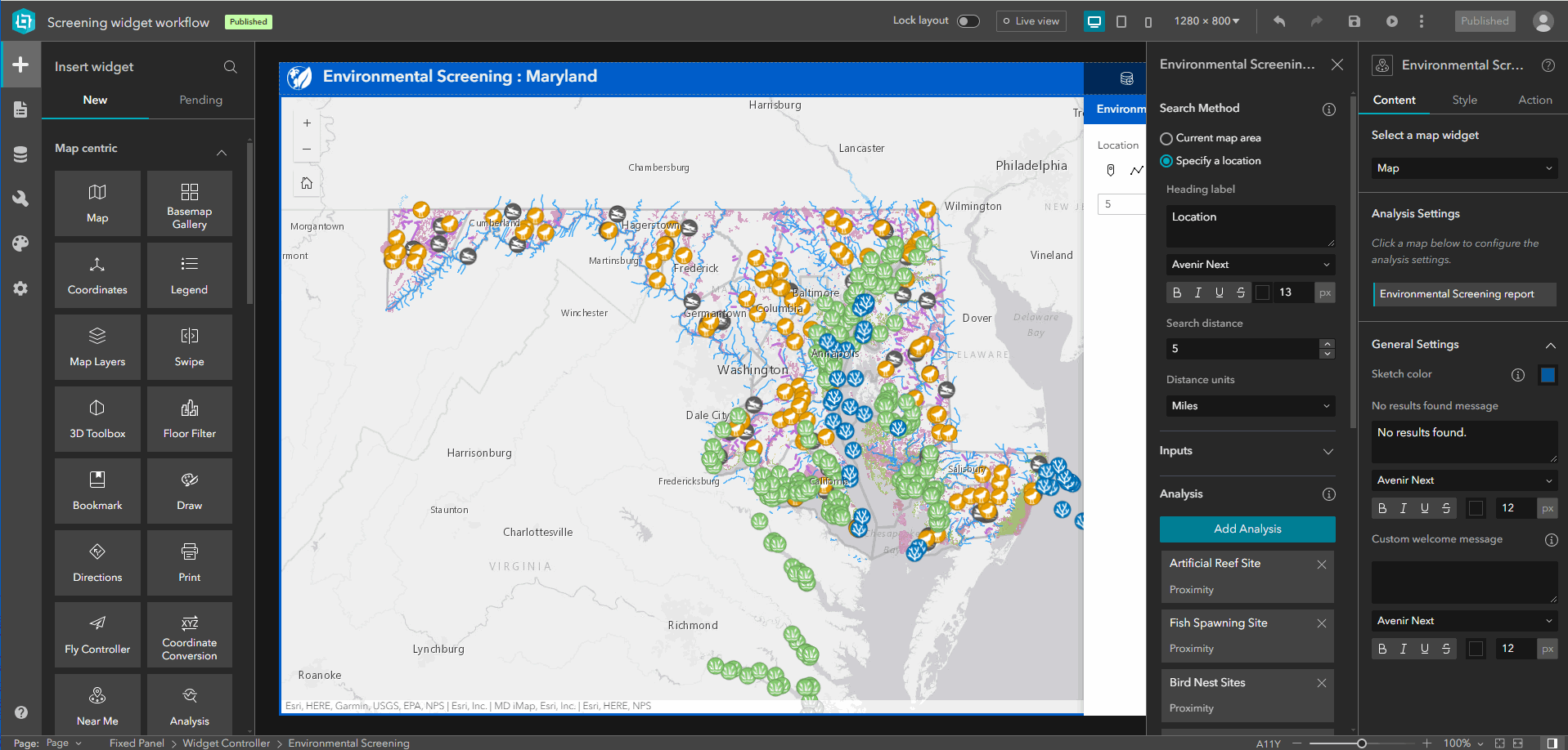 Near Me configuration panel