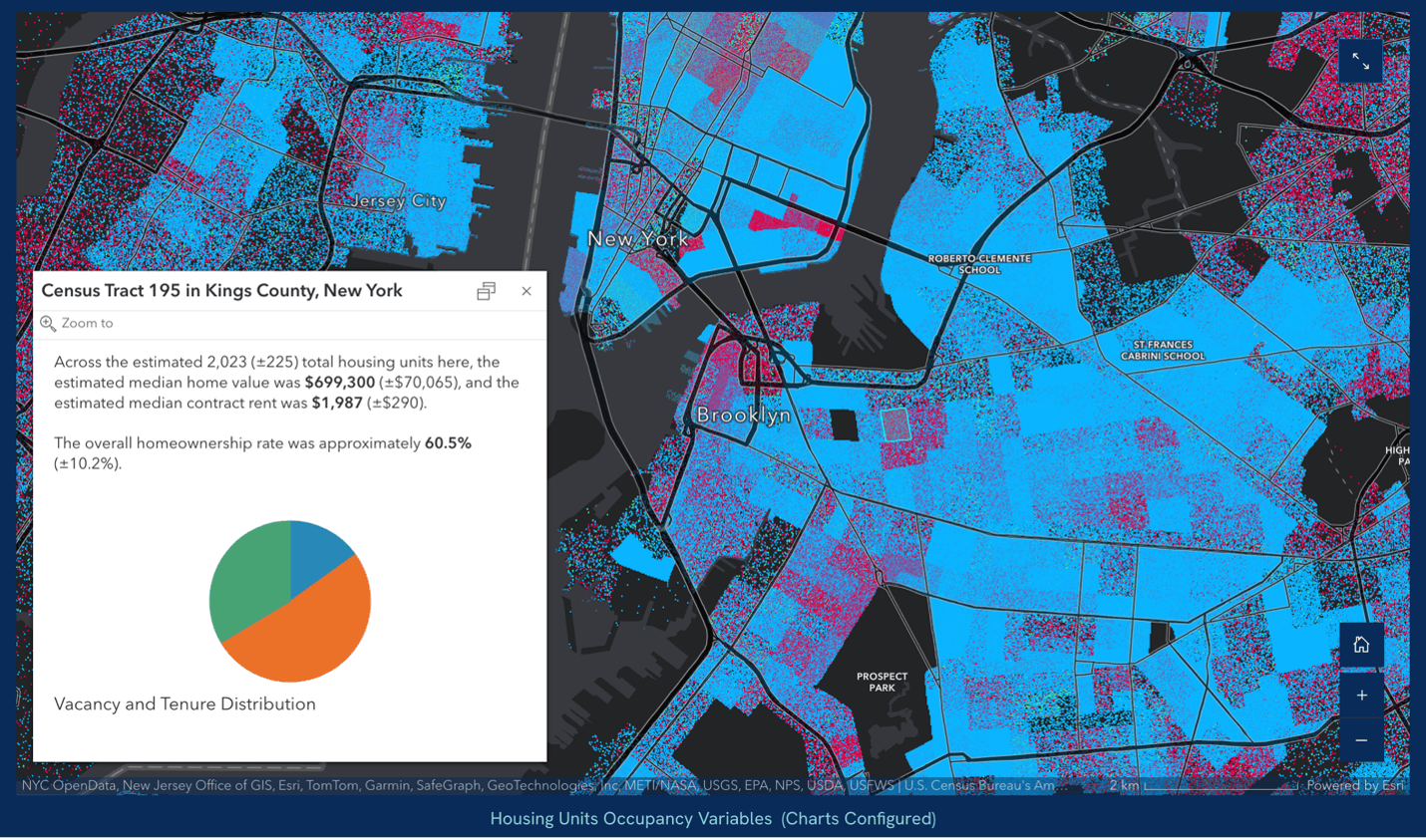A screenshot of a web map in ArcGIS StoryMaps with a feature's pop-up docked in the lower left-hand corner of the map.