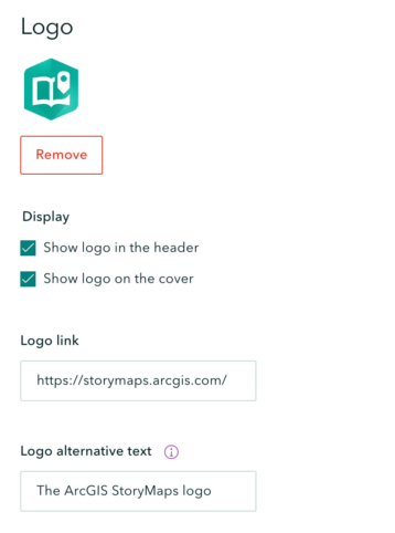 A screenshot of the logo portion of the design panel in ArcGIS StoryMaps.