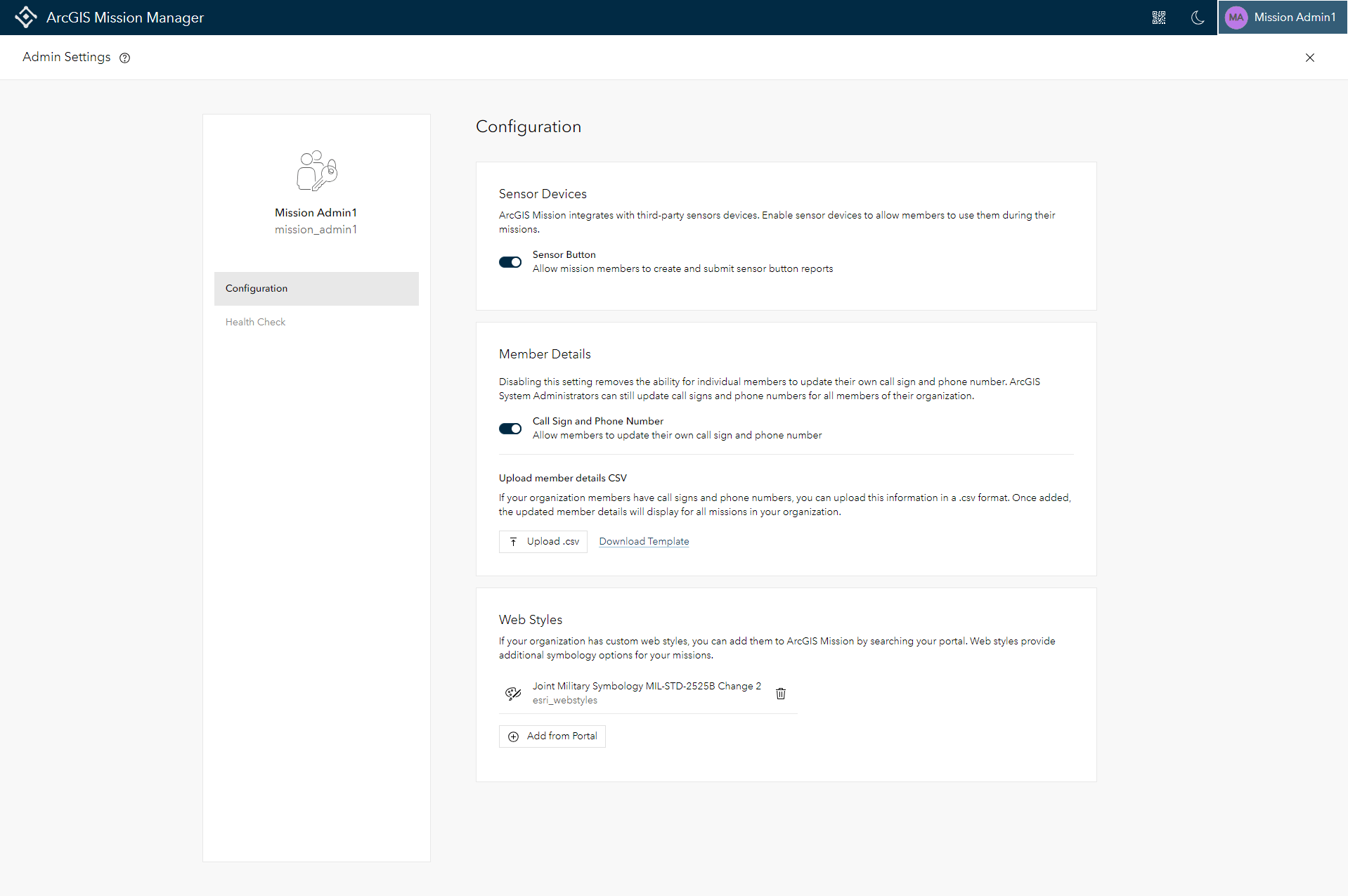 Administrator Settings - Health Check