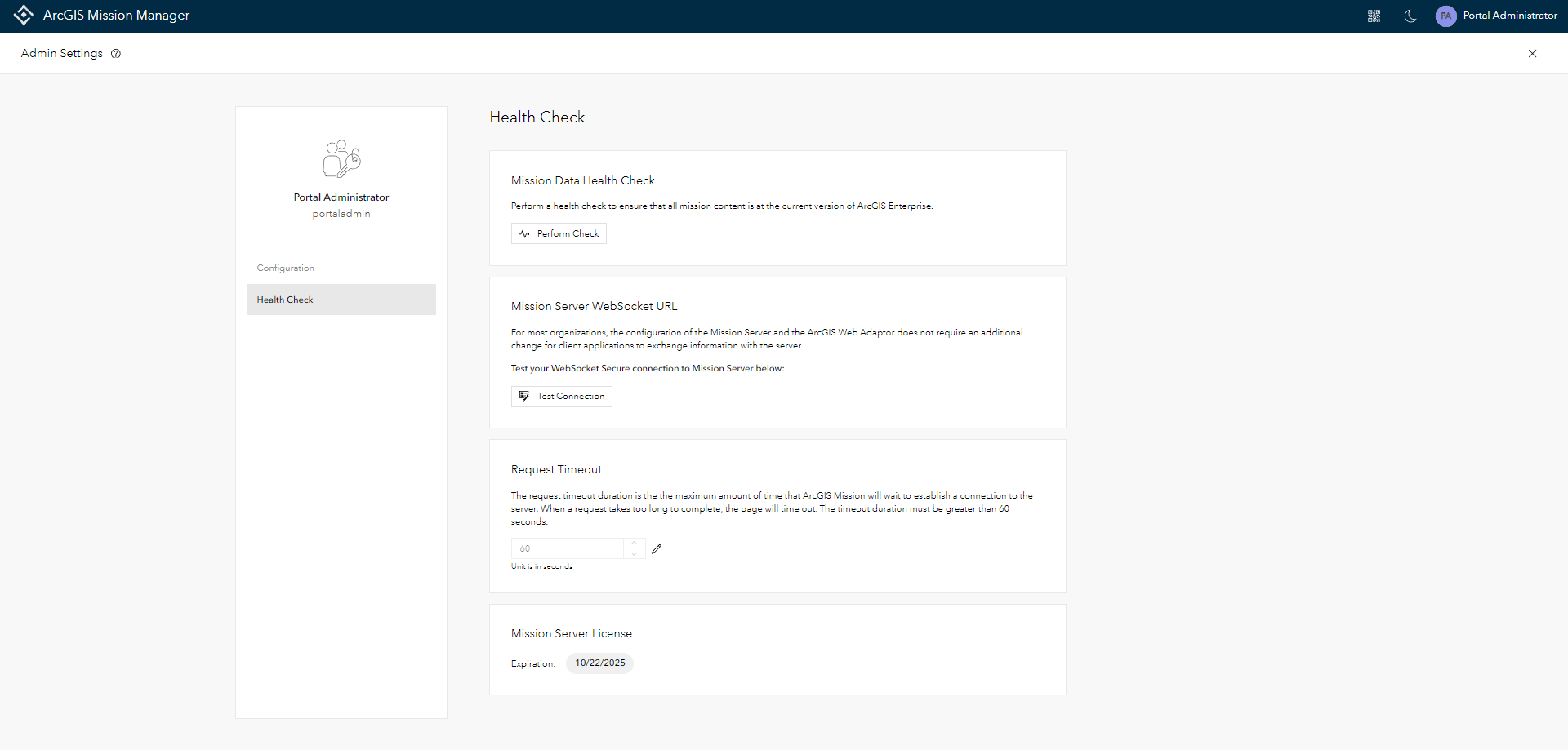 Admin Settings Health Check