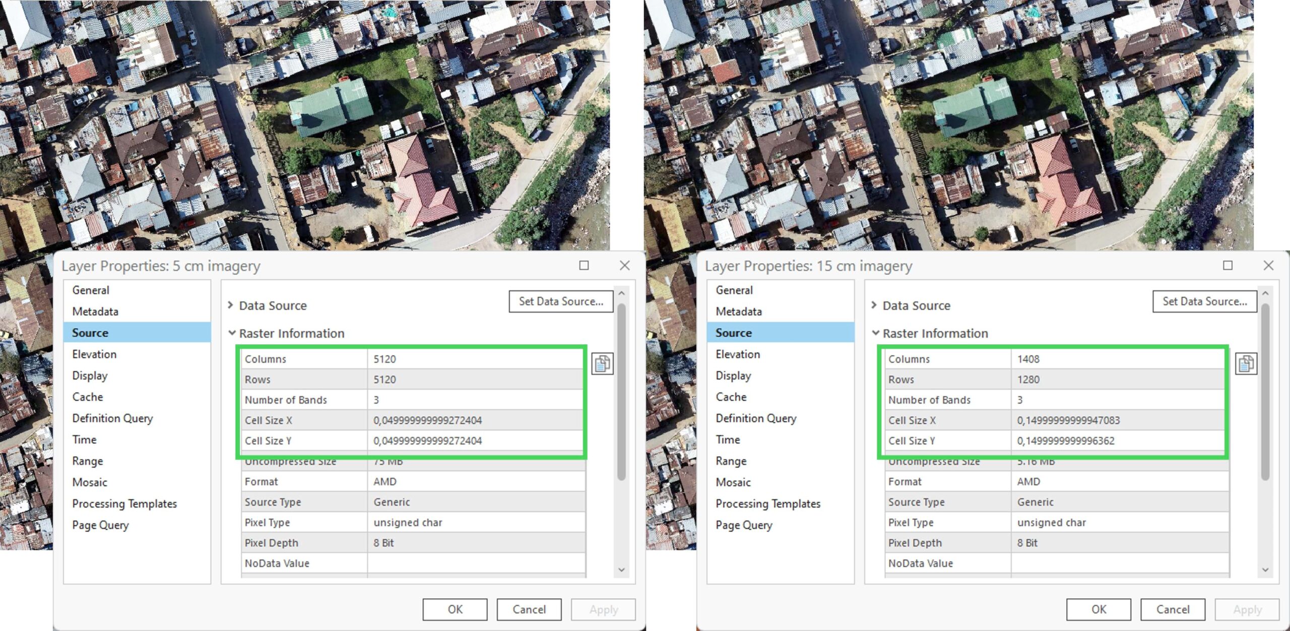 Varying cell sizes (5 - 15 centimeter imagery)