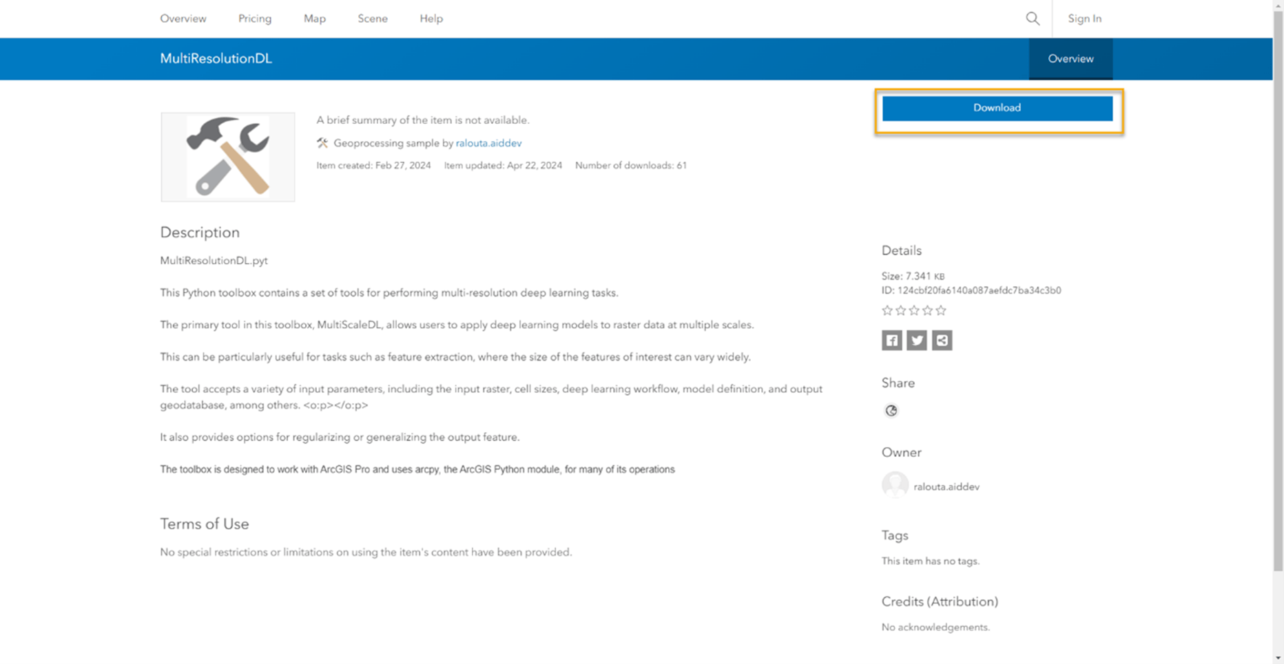 Download Multiresolution DL geoprocessing toolbox