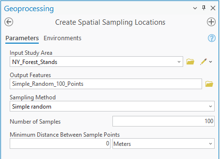 Simple random sampling tool parameters