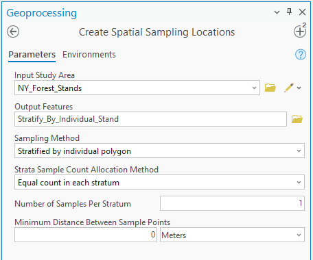 Stratified sampling of individual polygons tool parameters