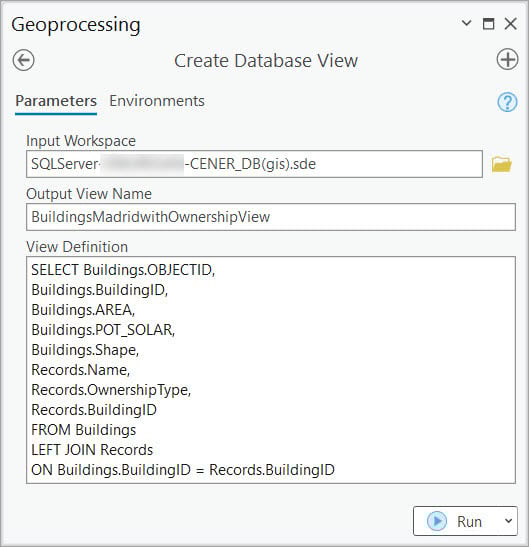 The Create Database View geoprocessing tool