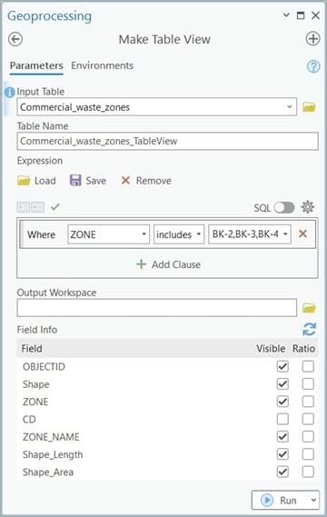 The Make Table View geoprocessing tool
