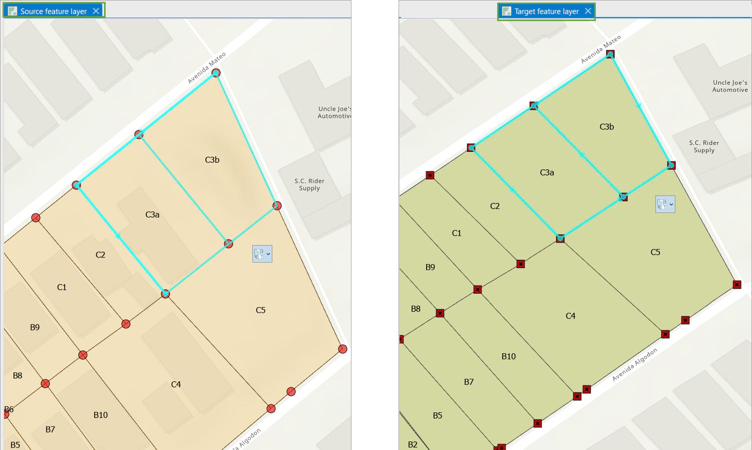Synced edits appear in the target web feature layer