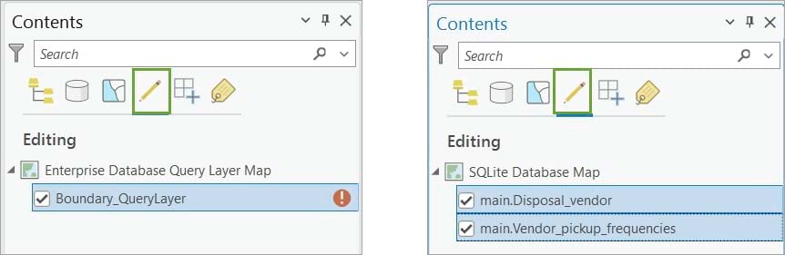 Editing tab on the Contents pane