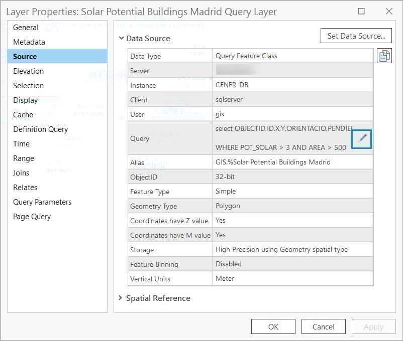 Query Layers Properties dialog