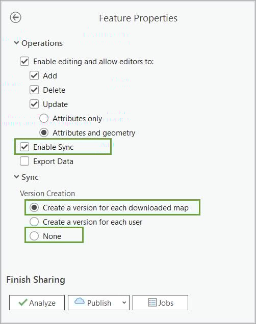 Feature services with the sync capability enabled