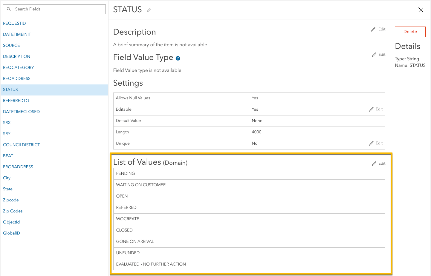 List of Field Values