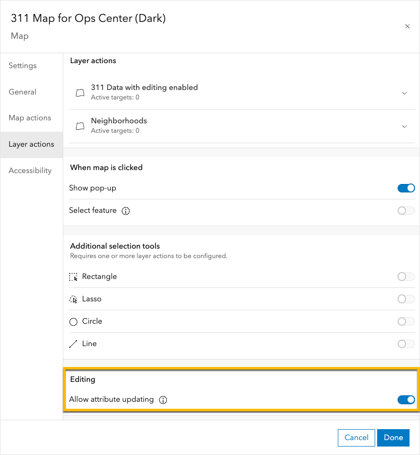 Map - Configure attribute updates