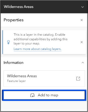 The Add to map button appears in the Properties pane