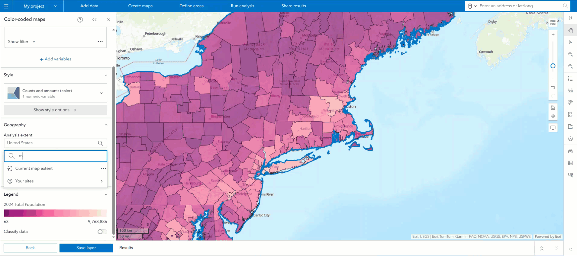 Analysis extent in BA Web App