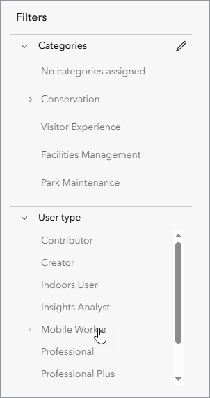 User type filter with Mobile Worker user type indicated