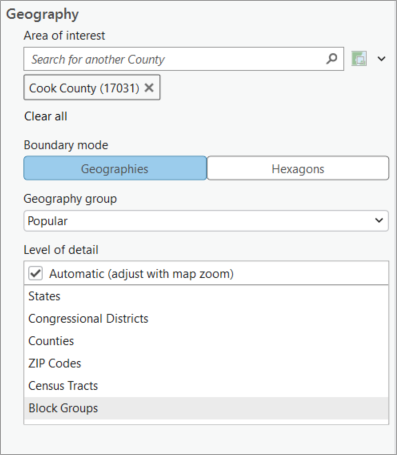Area of interest and level of detail in BA Pro
