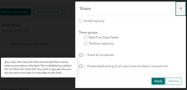 Sharing options for receiver feeds