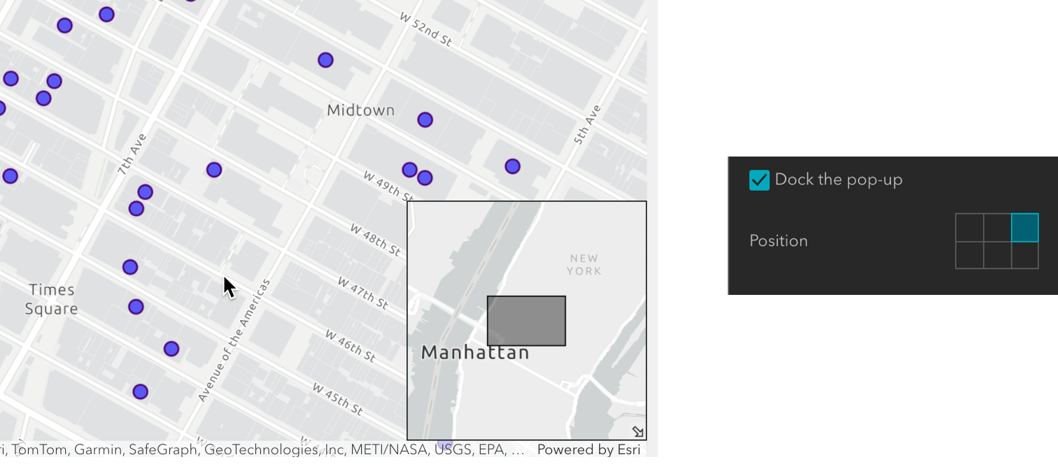 Overview map and pop-up positions