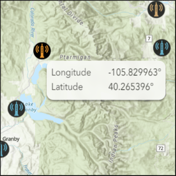 Tooltips display coordinates in decimal degrees.