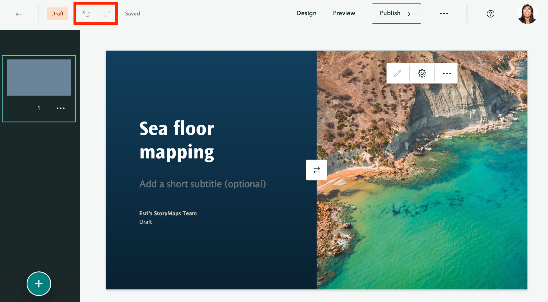 Screenshot of the briefings builder highlighting the undo and redo buttons.