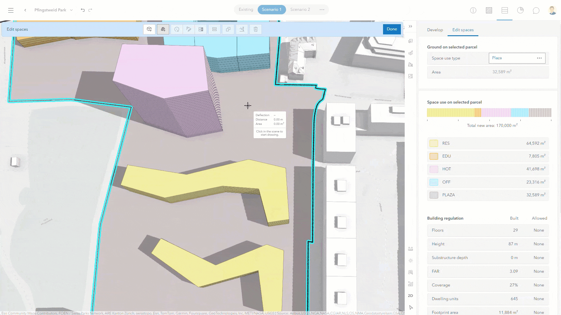 Sketching the addition of green spaces.