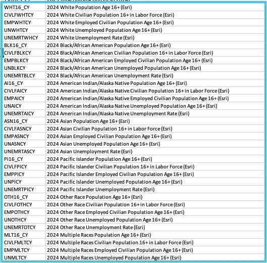 Labor force by Race variables
