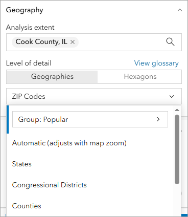 Analysis extent and level of detail in BA Web App