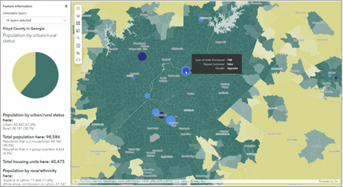 Feature information pane with interactive graph