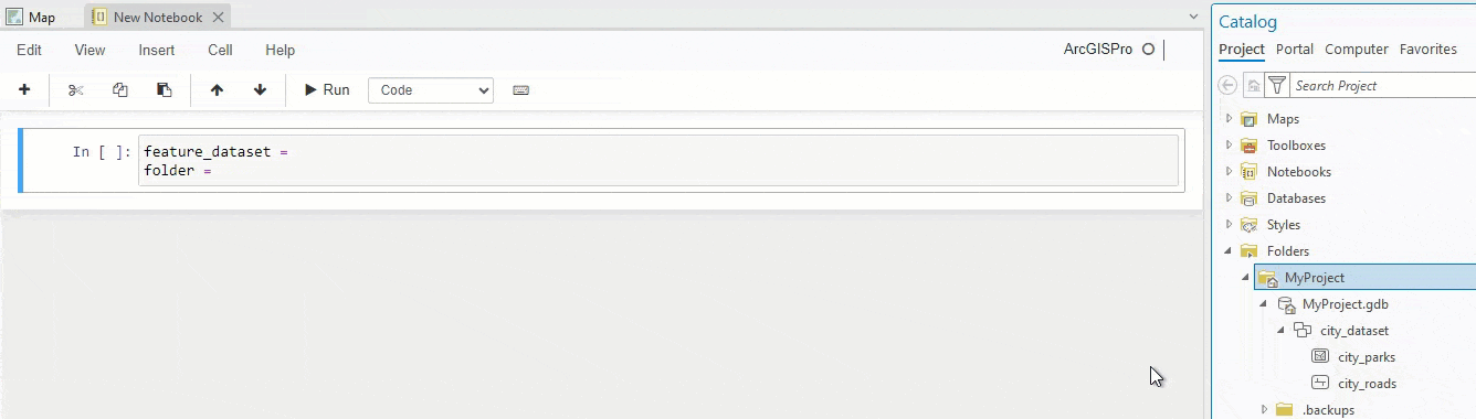 Drag and Drop items from the Catalog to paste the path to it on the machine in the notebook cell.