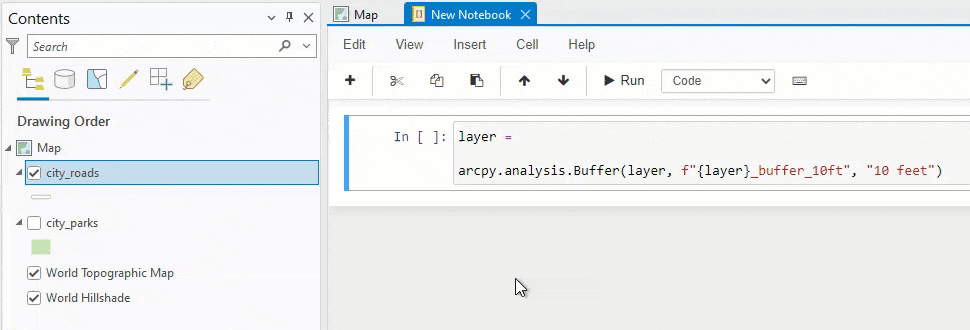 Drag and Drop an item from the table of contents pastes its name to the notebook cell.