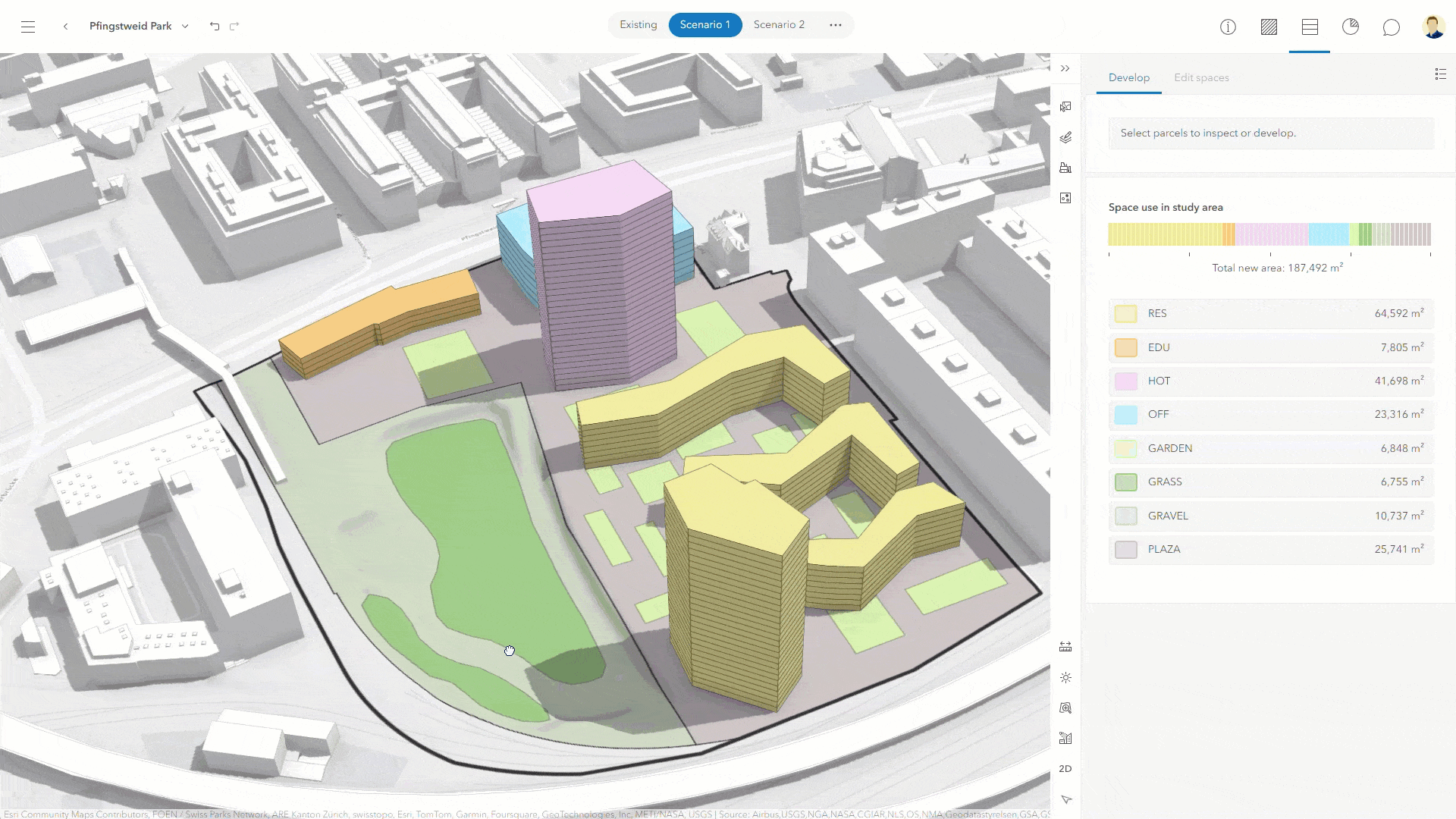 An elevation layer showing a depression in the landscape where there's a natural drainage basin.