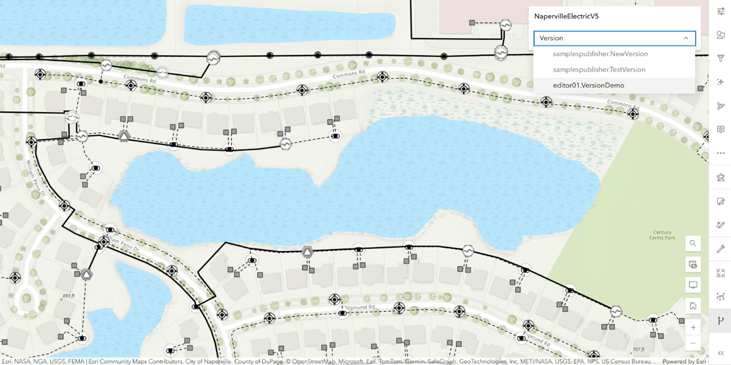 Image displays the version management component in Map Viewer