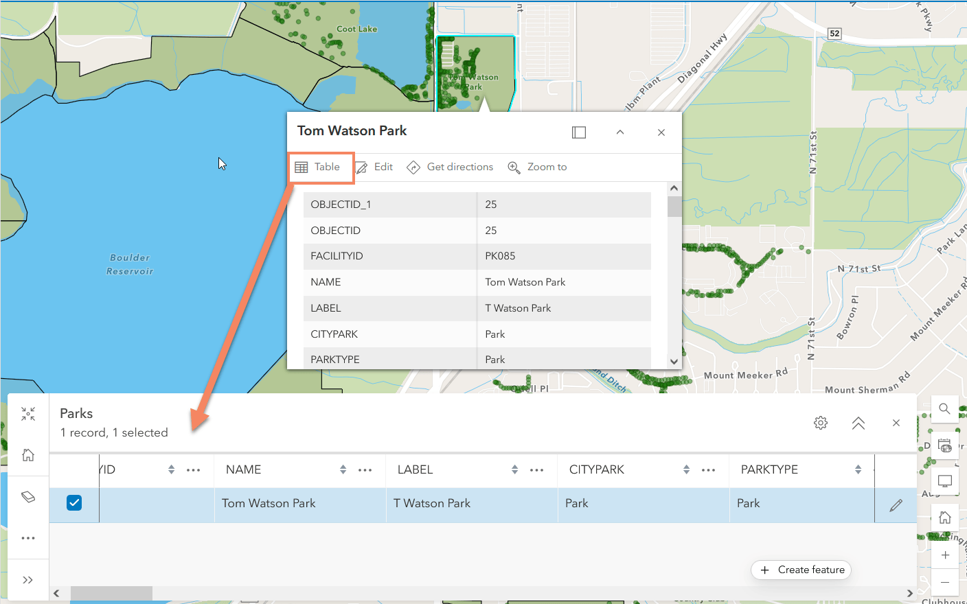 Image displays the table button in the pop-up.
