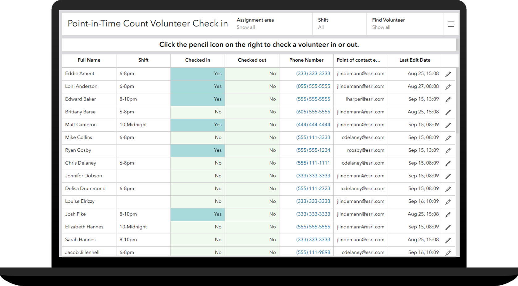 Point-in-Time Count Volunteer Check In app